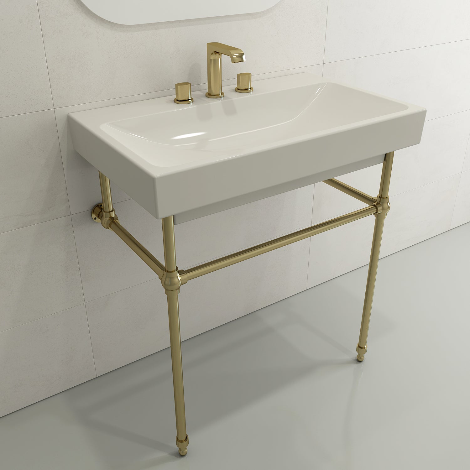 Alternate Image for BOCCHI Scala 32" Rectangle Wallmount Fireclay Bathroom Sink, Biscuit, 3 Faucet Hole, 1078-014-0127