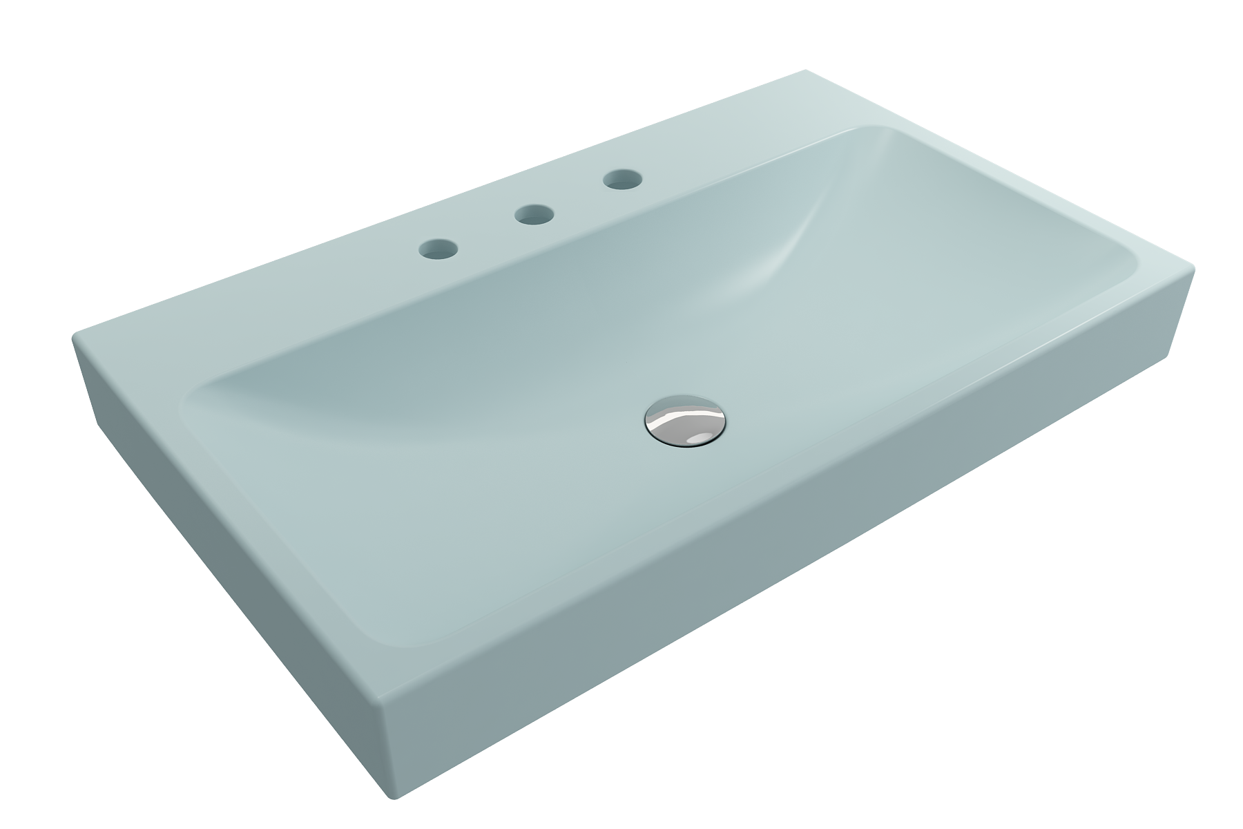 Alternate Image for BOCCHI Scala 32" Rectangle Wallmount Fireclay Bathroom Sink, Matte Ice Blue, 3 Faucet Hole, 1078-029-0127