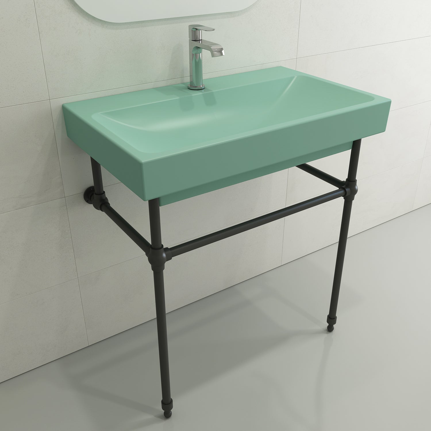 Alternate Image for BOCCHI Scala 32" Rectangle Wallmount Fireclay Bathroom Sink, Matte Mint Green, Single Faucet Hole, 1078-033-0126