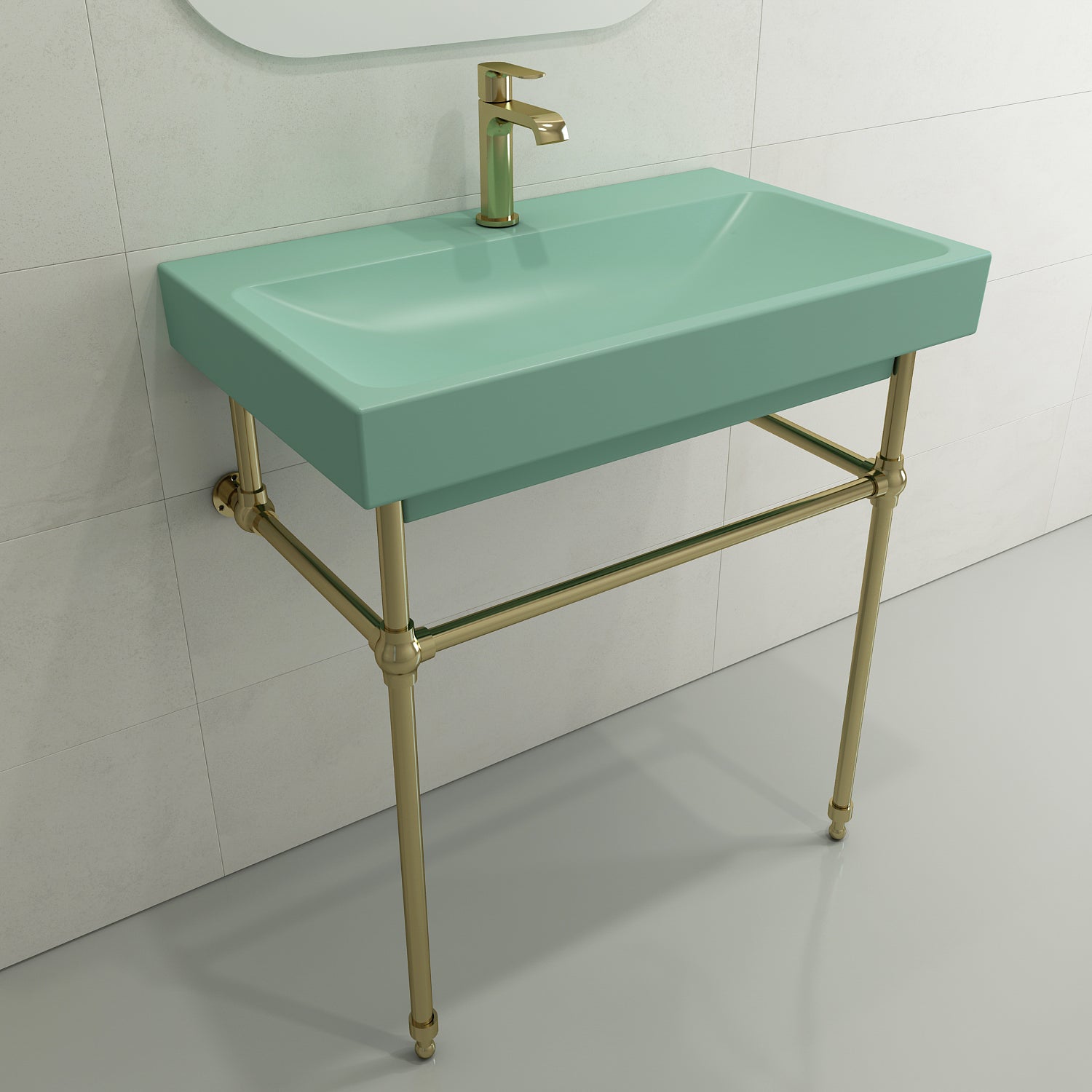 Alternate Image for BOCCHI Scala 32" Rectangle Wallmount Fireclay Bathroom Sink, Matte Mint Green, Single Faucet Hole, 1078-033-0126