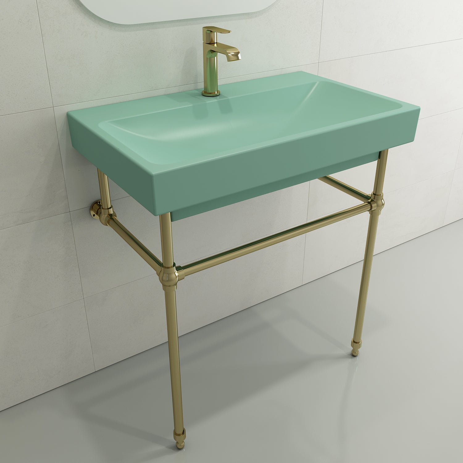 Alternate Image for BOCCHI Scala 32" Rectangle Wallmount Fireclay Bathroom Sink, Matte Mint Green, Single Faucet Hole, 1078-033-0126
