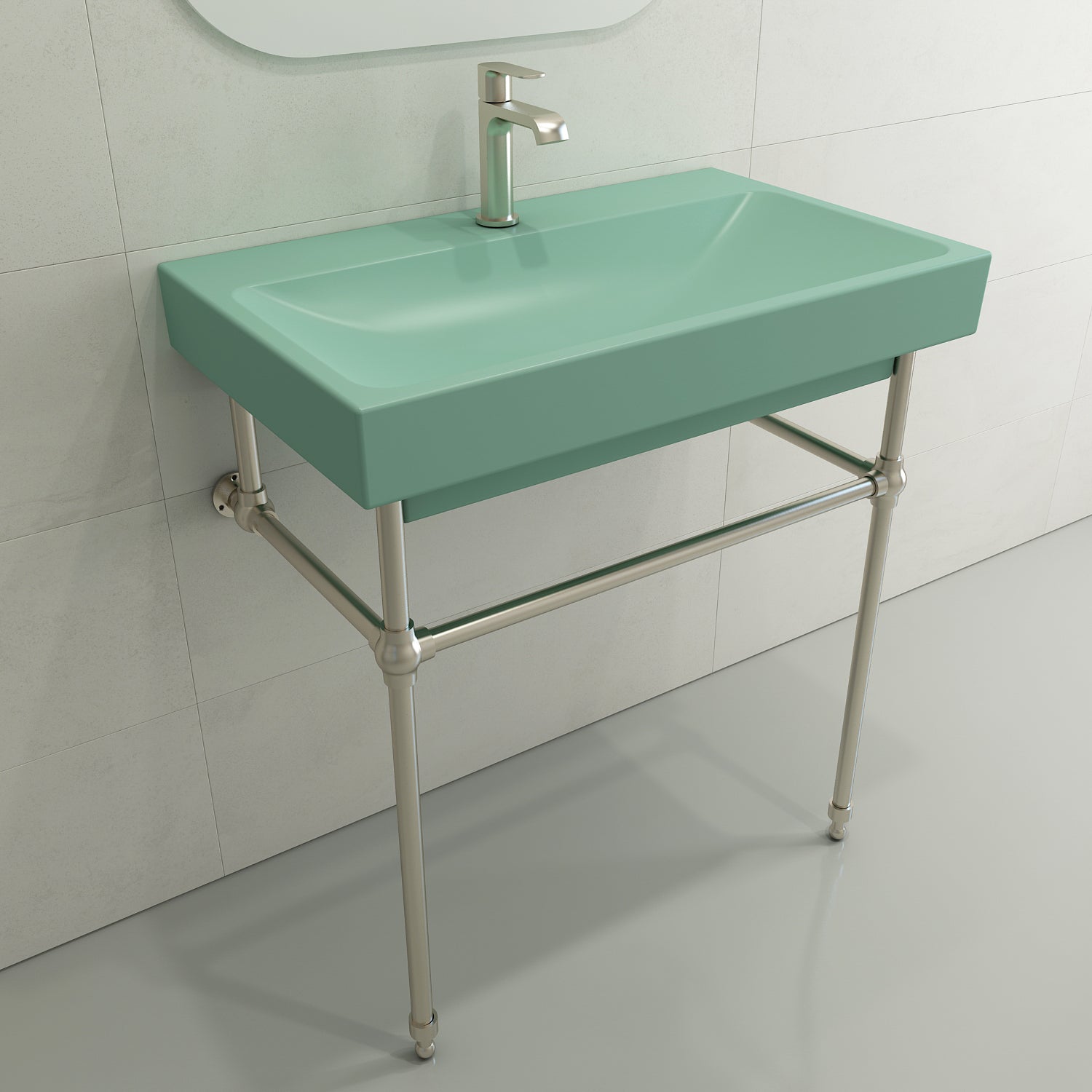 Alternate Image for BOCCHI Scala 32" Rectangle Wallmount Fireclay Bathroom Sink, Matte Mint Green, Single Faucet Hole, 1078-033-0126
