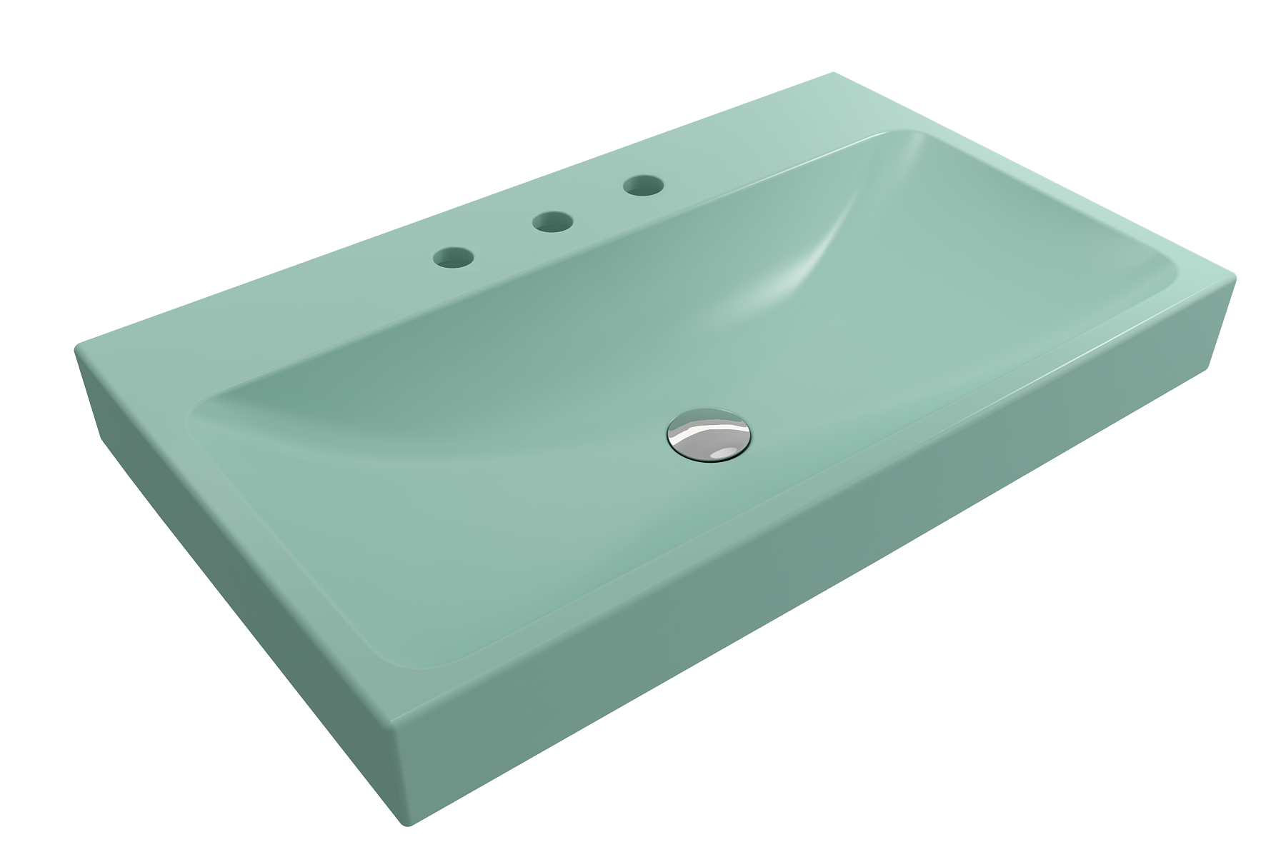 Alternate Image for BOCCHI Scala 32" Rectangle Wallmount Fireclay Bathroom Sink, Matte Mint Green, 3 Faucet Hole, 1078-033-0127