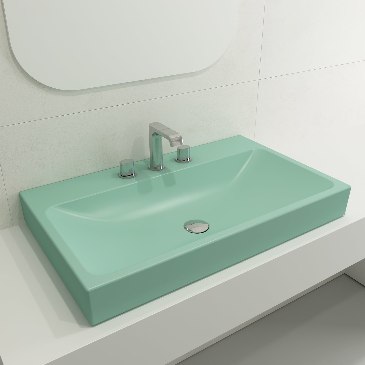 Alternate Image for BOCCHI Scala 32" Rectangle Wallmount Fireclay Bathroom Sink, Matte Mint Green, 3 Faucet Hole, 1078-033-0127