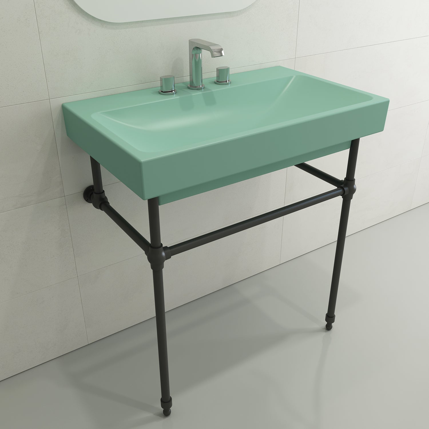 Alternate Image for BOCCHI Scala 32" Rectangle Wallmount Fireclay Bathroom Sink, Matte Mint Green, 3 Faucet Hole, 1078-033-0127
