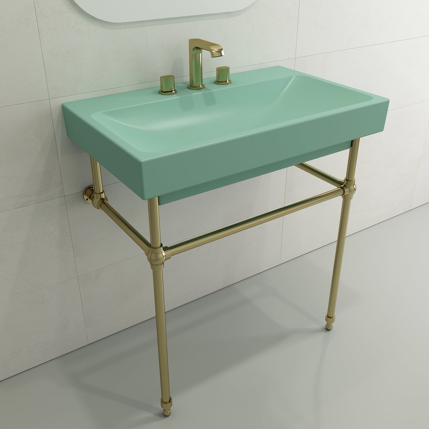 Alternate Image for BOCCHI Scala 32" Rectangle Wallmount Fireclay Bathroom Sink, Matte Mint Green, 3 Faucet Hole, 1078-033-0127
