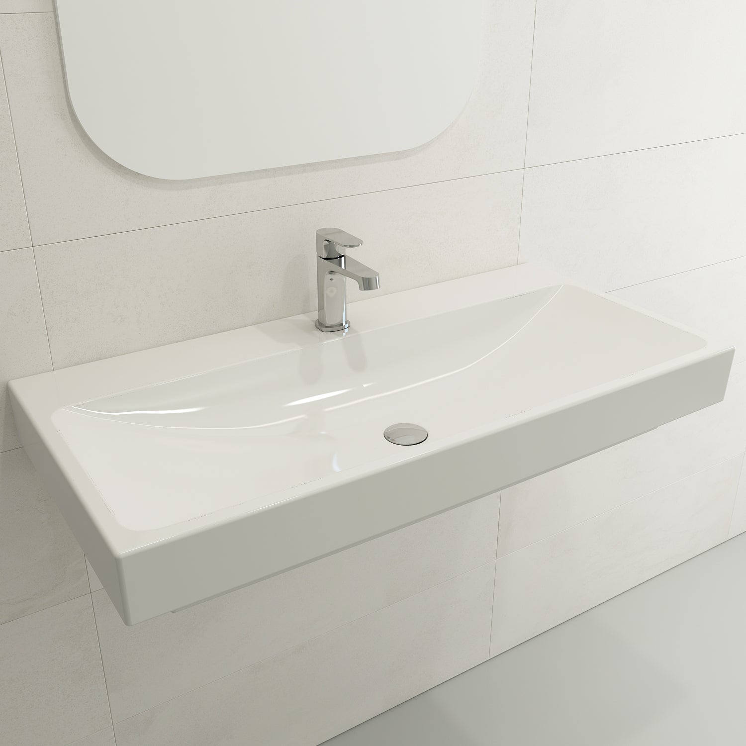 Alternate Image for BOCCHI Scala 40" Rectangle Wallmount Fireclay Bathroom Sink, White, Single Faucet Hole, 1079-001-0126