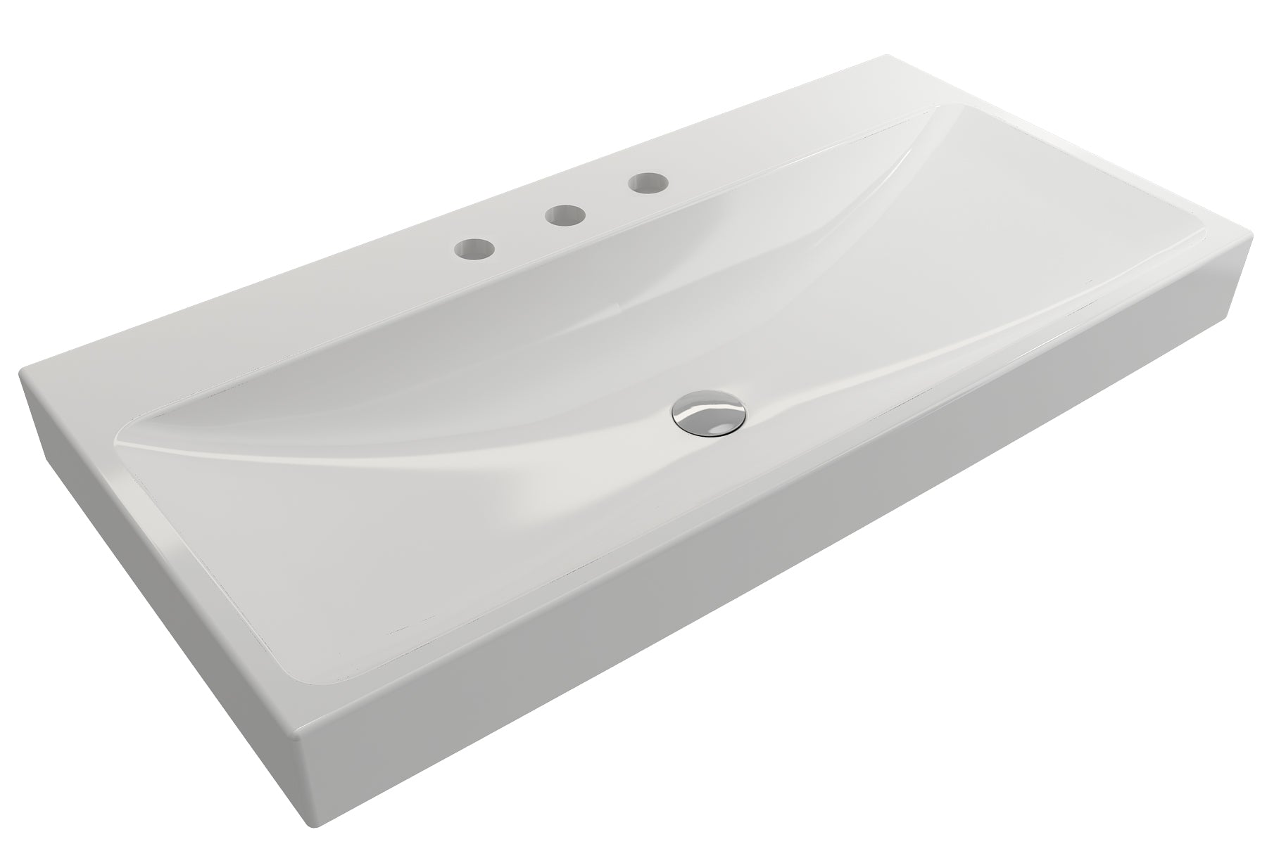 Alternate Image for BOCCHI Scala 40" Rectangle Wallmount Fireclay Bathroom Sink, White, 3 Faucet Hole, 1079-001-0127