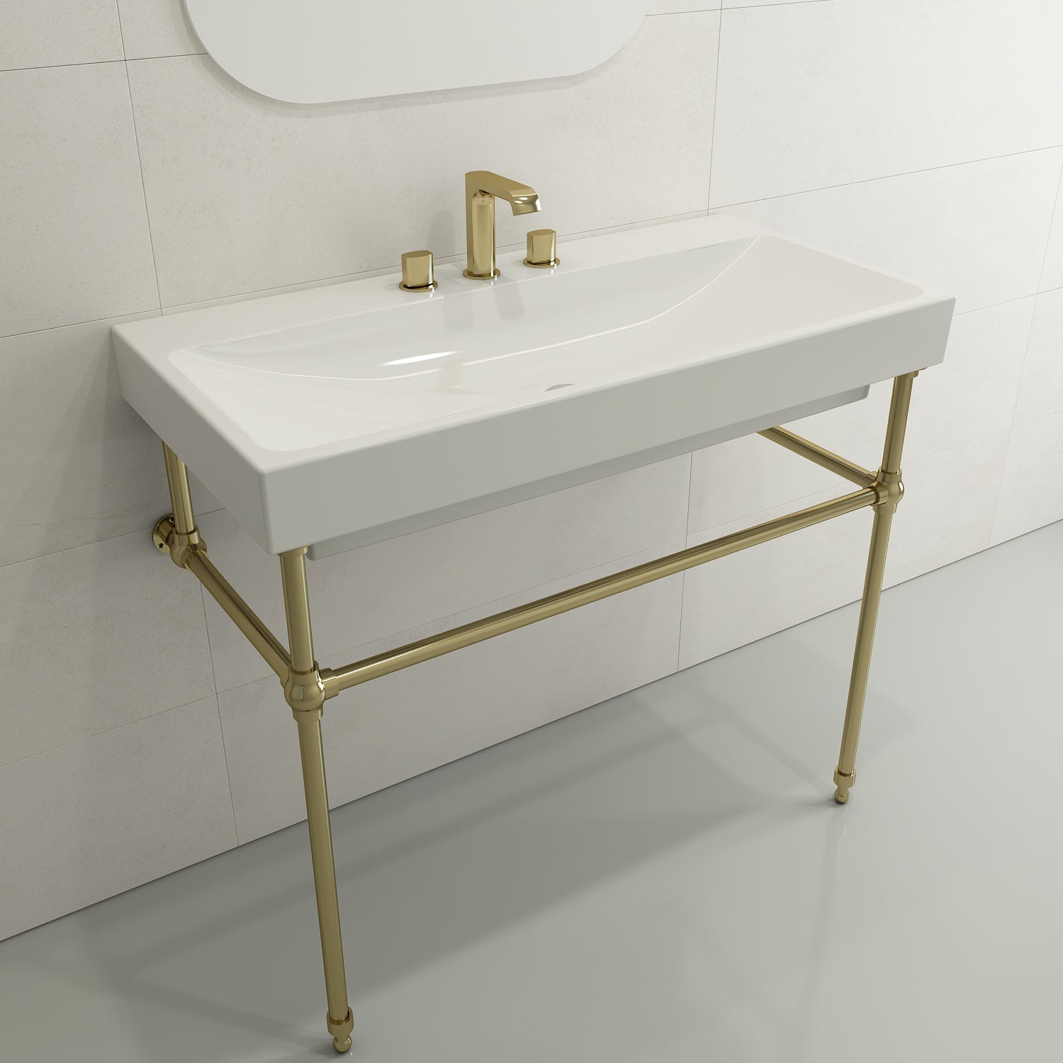 Alternate Image for BOCCHI Scala 40" Rectangle Wallmount Fireclay Bathroom Sink, White, 3 Faucet Hole, 1079-001-0127