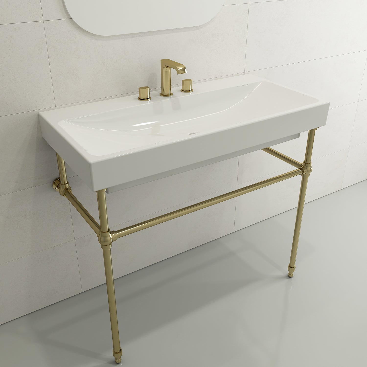 Alternate Image for BOCCHI Scala 40" Rectangle Wallmount Fireclay Bathroom Sink, White, 3 Faucet Hole, 1079-001-0127