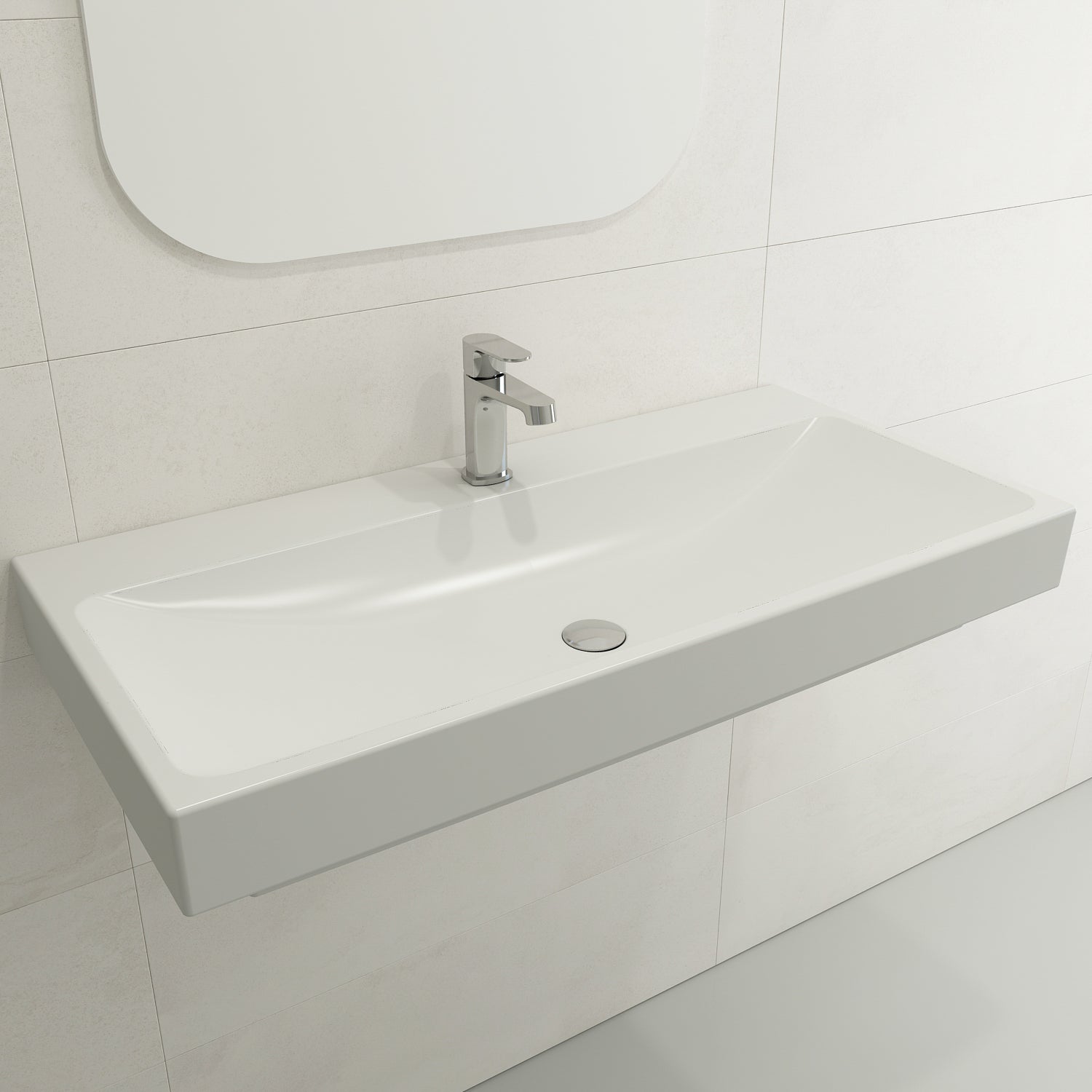 Alternate Image for BOCCHI Scala 40" Rectangle Wallmount Fireclay Bathroom Sink, Matte White, Single Faucet Hole, 1079-002-0126