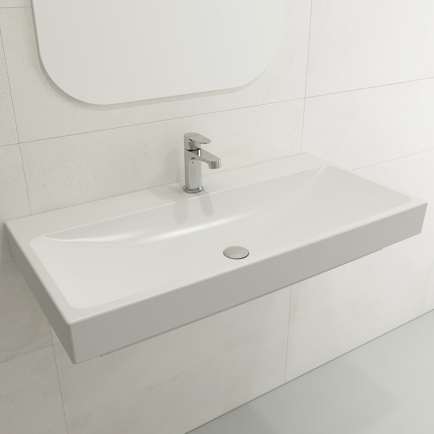 Alternate Image for BOCCHI Scala 40" Rectangle Wallmount Fireclay Bathroom Sink, Matte White, Single Faucet Hole, 1079-002-0126