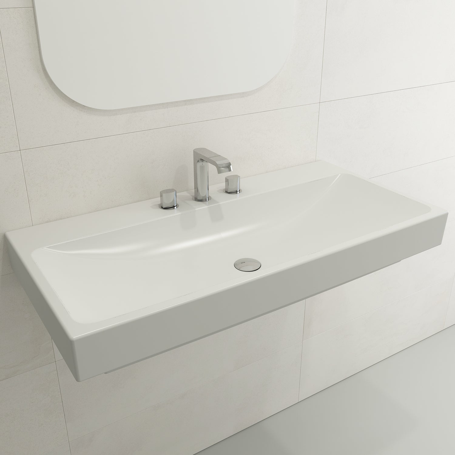 BOCCHI Scala 40" Rectangle Wallmount Fireclay Bathroom Sink, Matte White, 3 Faucet Hole, 1079-002-0127