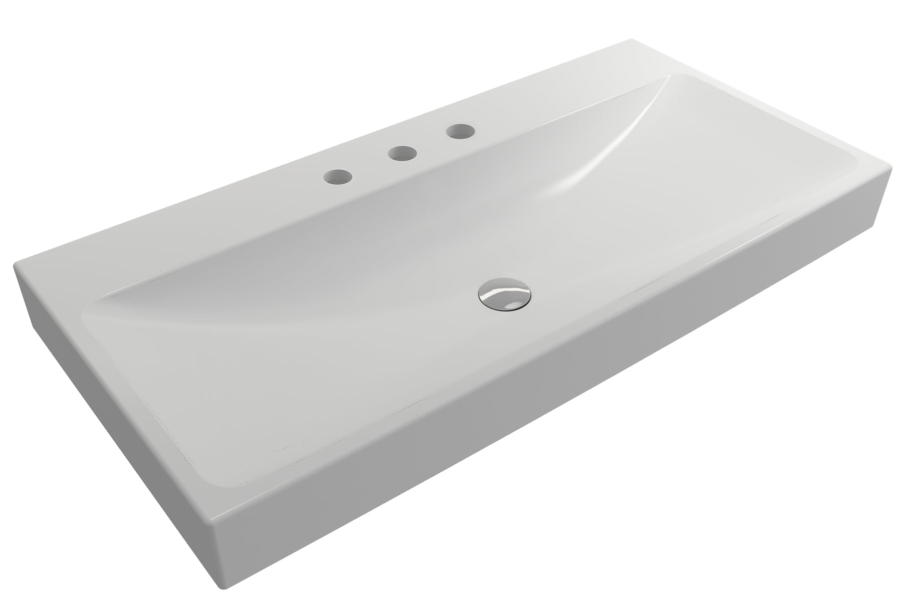 Alternate Image for BOCCHI Scala 40" Rectangle Wallmount Fireclay Bathroom Sink, Matte White, 3 Faucet Hole, 1079-002-0127