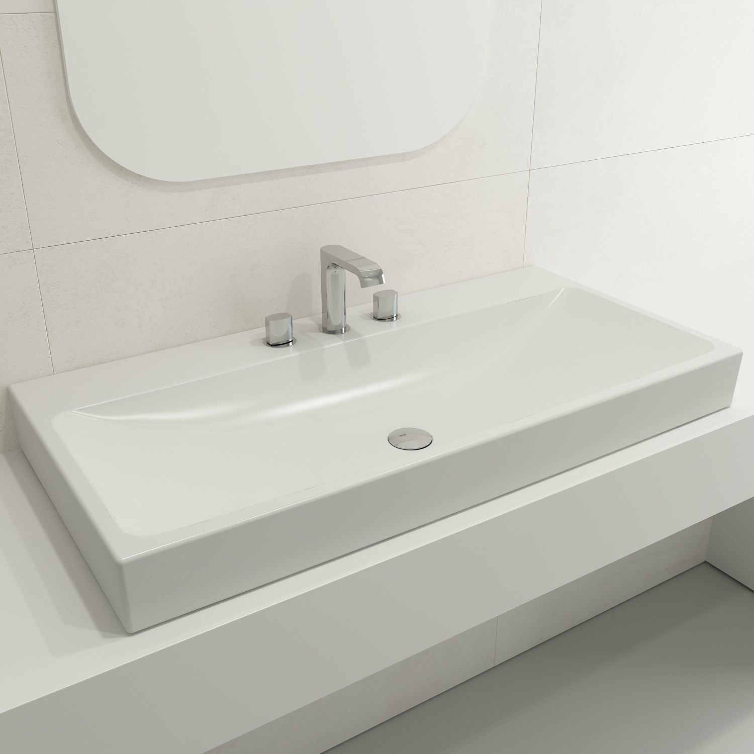 Alternate Image for BOCCHI Scala 40" Rectangle Wallmount Fireclay Bathroom Sink, Matte White, 3 Faucet Hole, 1079-002-0127