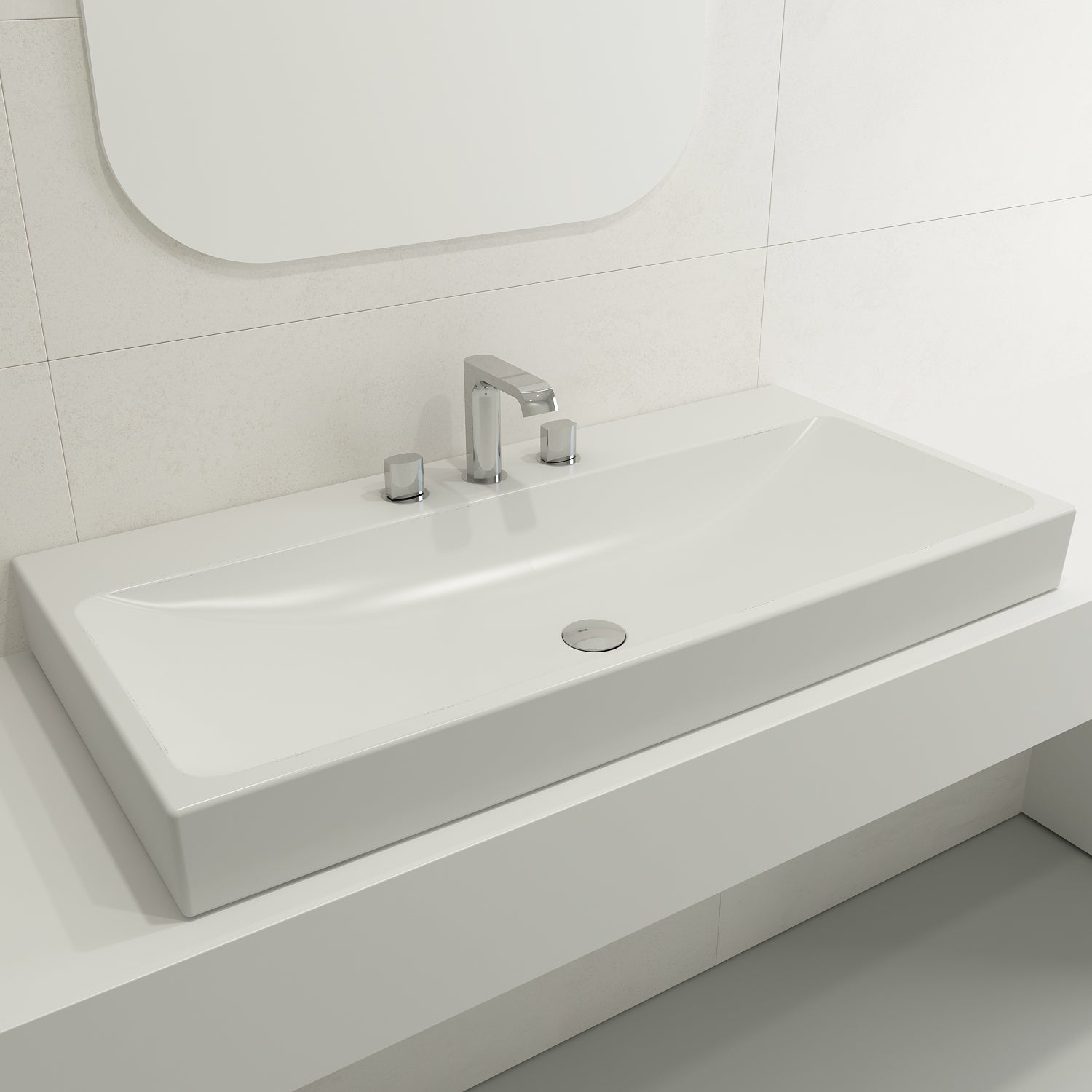 Alternate Image for BOCCHI Scala 40" Rectangle Wallmount Fireclay Bathroom Sink, Matte White, 3 Faucet Hole, 1079-002-0127