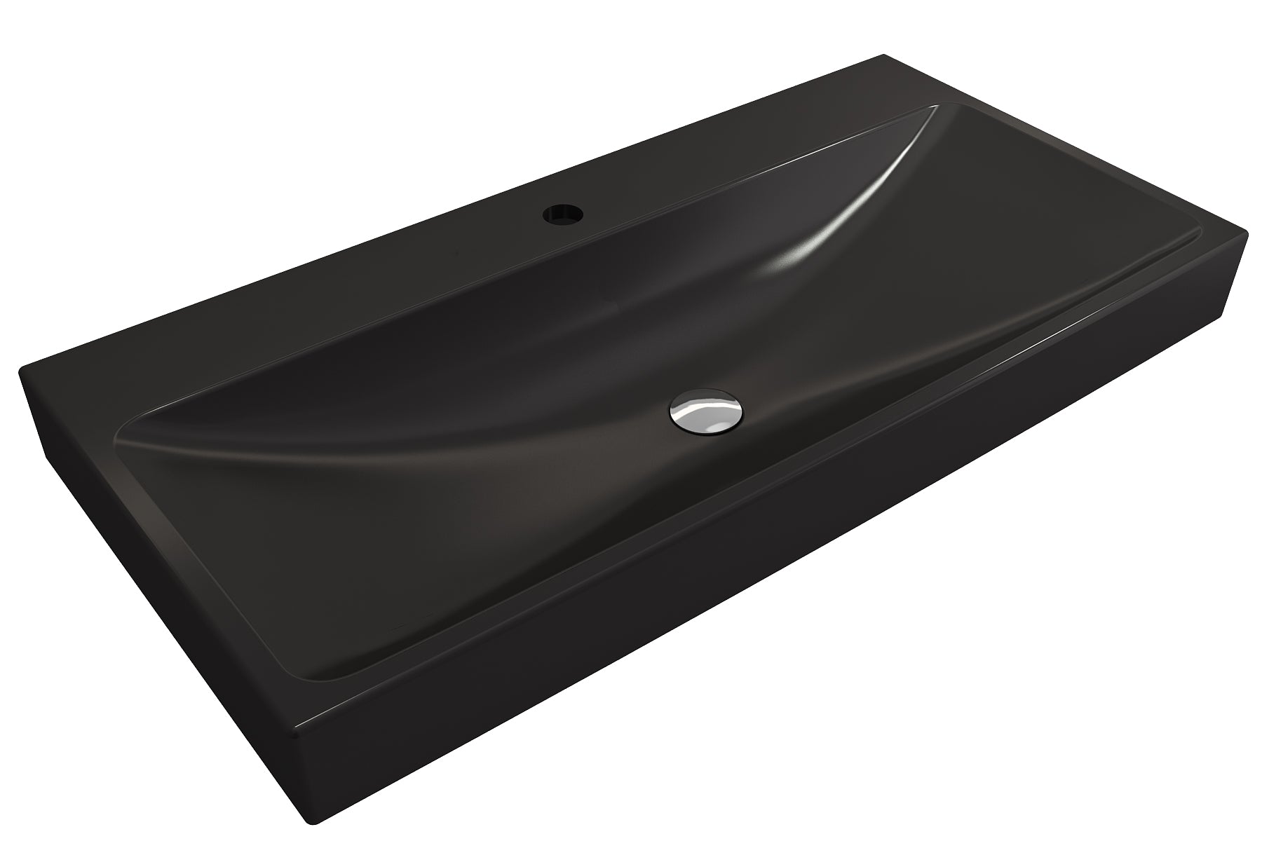 Alternate Image for BOCCHI Scala 40" Rectangle Wallmount Fireclay Bathroom Sink, Matte Black, Single Faucet Hole, 1079-004-0126