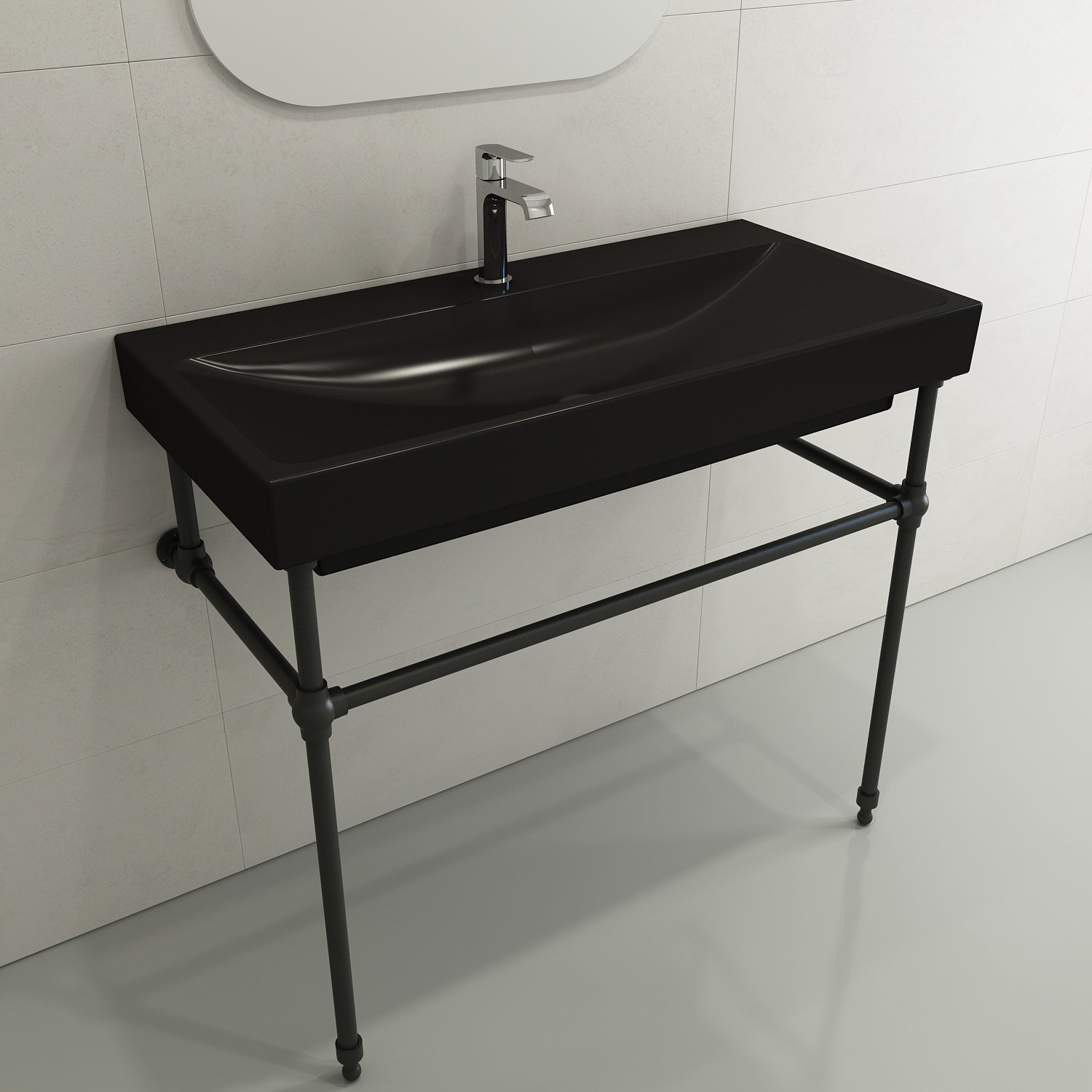 Alternate Image for BOCCHI Scala 40" Rectangle Wallmount Fireclay Bathroom Sink, Matte Black, Single Faucet Hole, 1079-004-0126