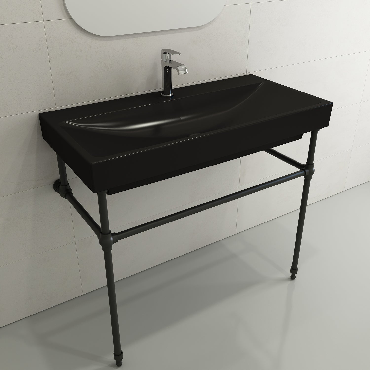 Alternate Image for BOCCHI Scala 40" Rectangle Wallmount Fireclay Bathroom Sink, Matte Black, Single Faucet Hole, 1079-004-0126