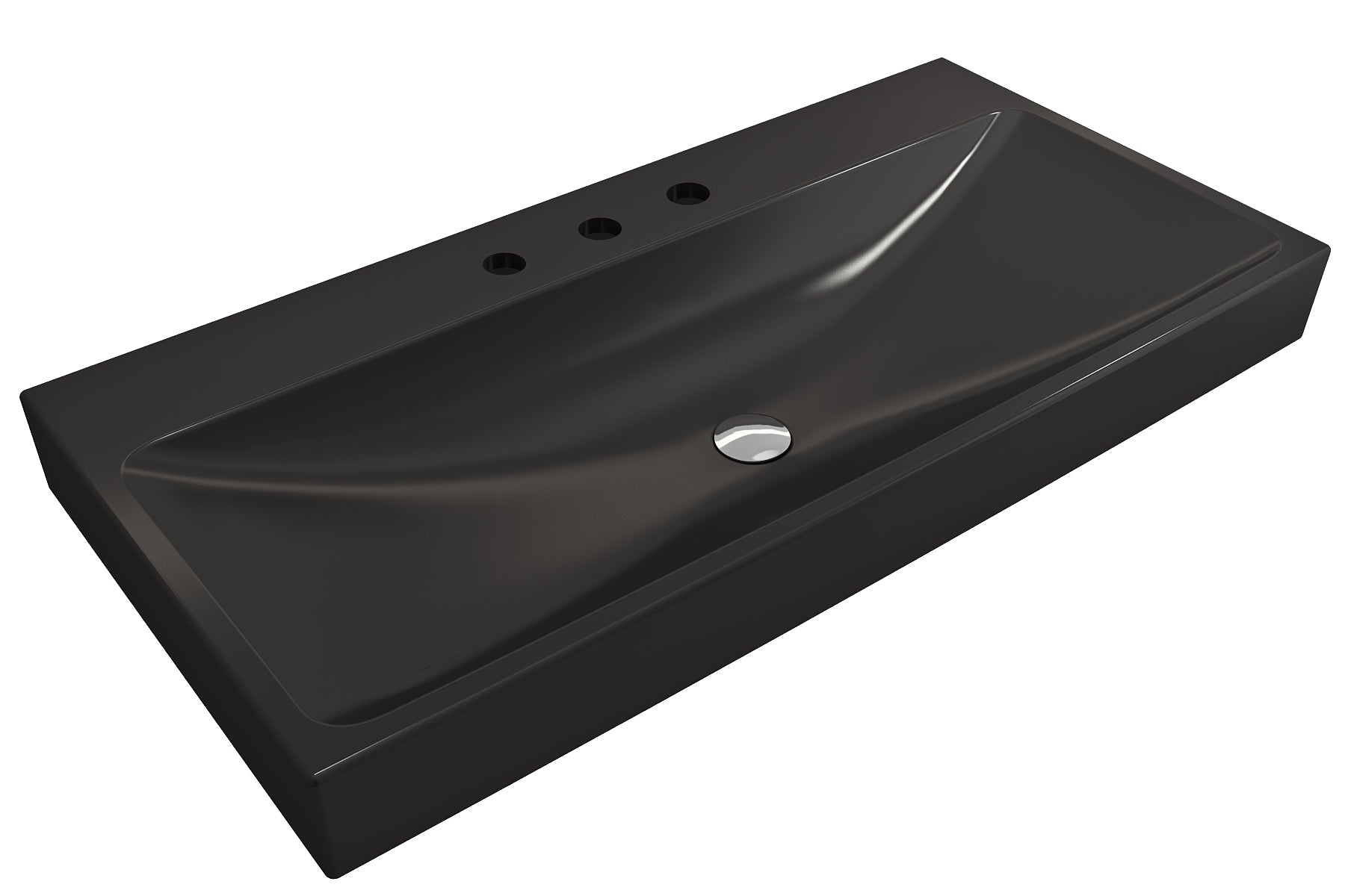 Alternate Image for BOCCHI Scala 40" Rectangle Wallmount Fireclay Bathroom Sink, Matte Black, 3 Faucet Hole, 1079-004-0127