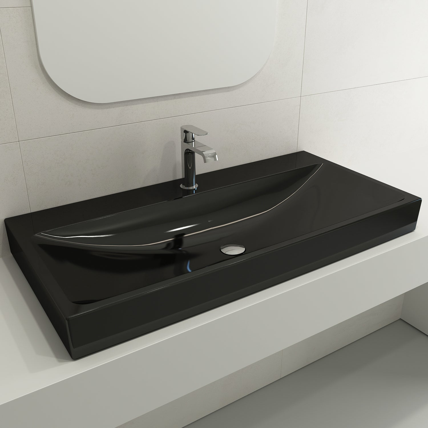 Alternate Image for BOCCHI Scala 40" Rectangle Wallmount Fireclay Bathroom Sink, Black, Single Faucet Hole, 1079-005-0126