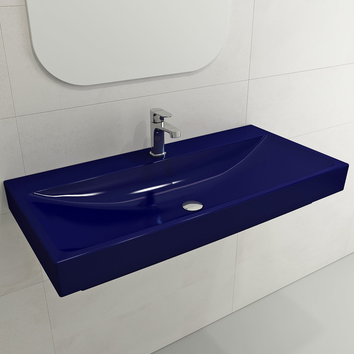 BOCCHI Scala 40" Rectangle Wallmount Fireclay Bathroom Sink, Sapphire Blue, Single Faucet Hole, 1079-010-0126