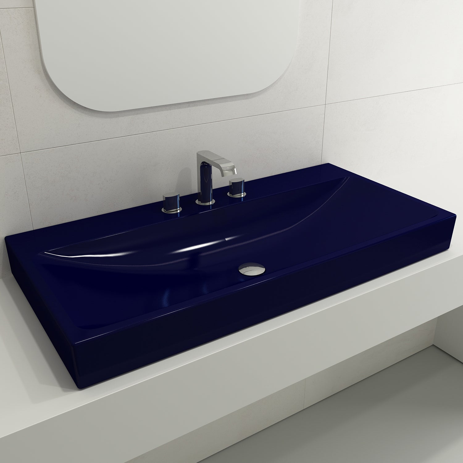 Alternate Image for BOCCHI Scala 40" Rectangle Wallmount Fireclay Bathroom Sink, Sapphire Blue, 3 Faucet Hole, 1079-010-0127