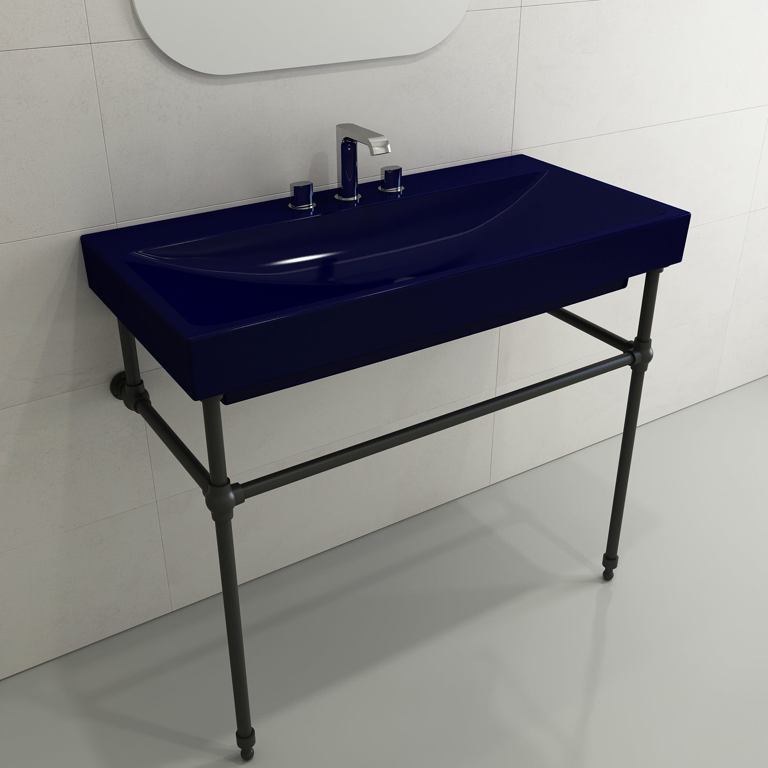 Alternate Image for BOCCHI Scala 40" Rectangle Wallmount Fireclay Bathroom Sink, Sapphire Blue, 3 Faucet Hole, 1079-010-0127