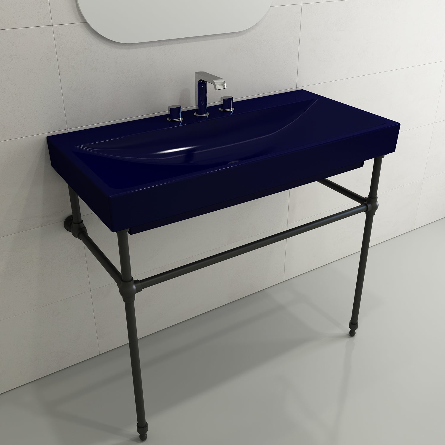 Alternate Image for BOCCHI Scala 40" Rectangle Wallmount Fireclay Bathroom Sink, Sapphire Blue, 3 Faucet Hole, 1079-010-0127