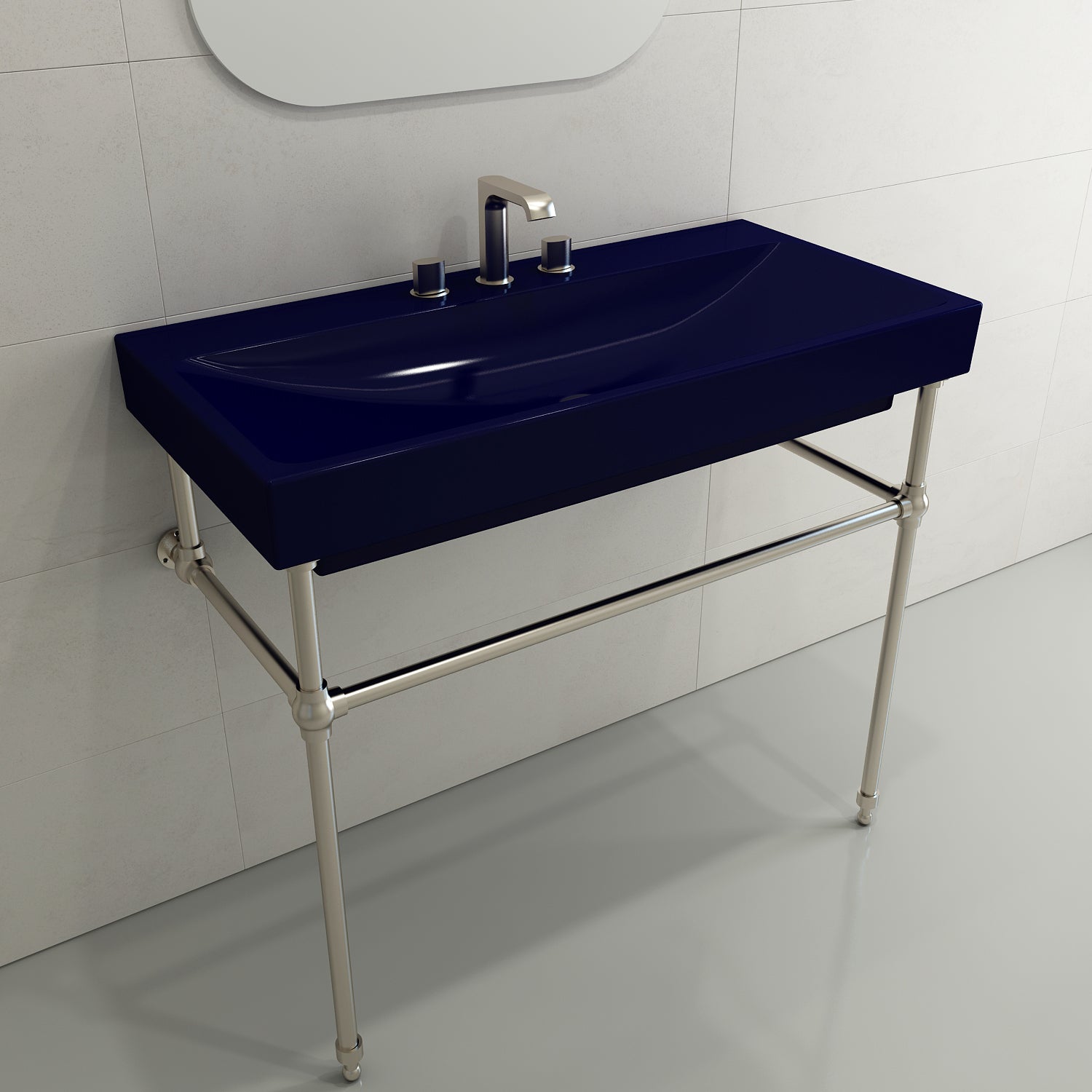 Alternate Image for BOCCHI Scala 40" Rectangle Wallmount Fireclay Bathroom Sink, Sapphire Blue, 3 Faucet Hole, 1079-010-0127