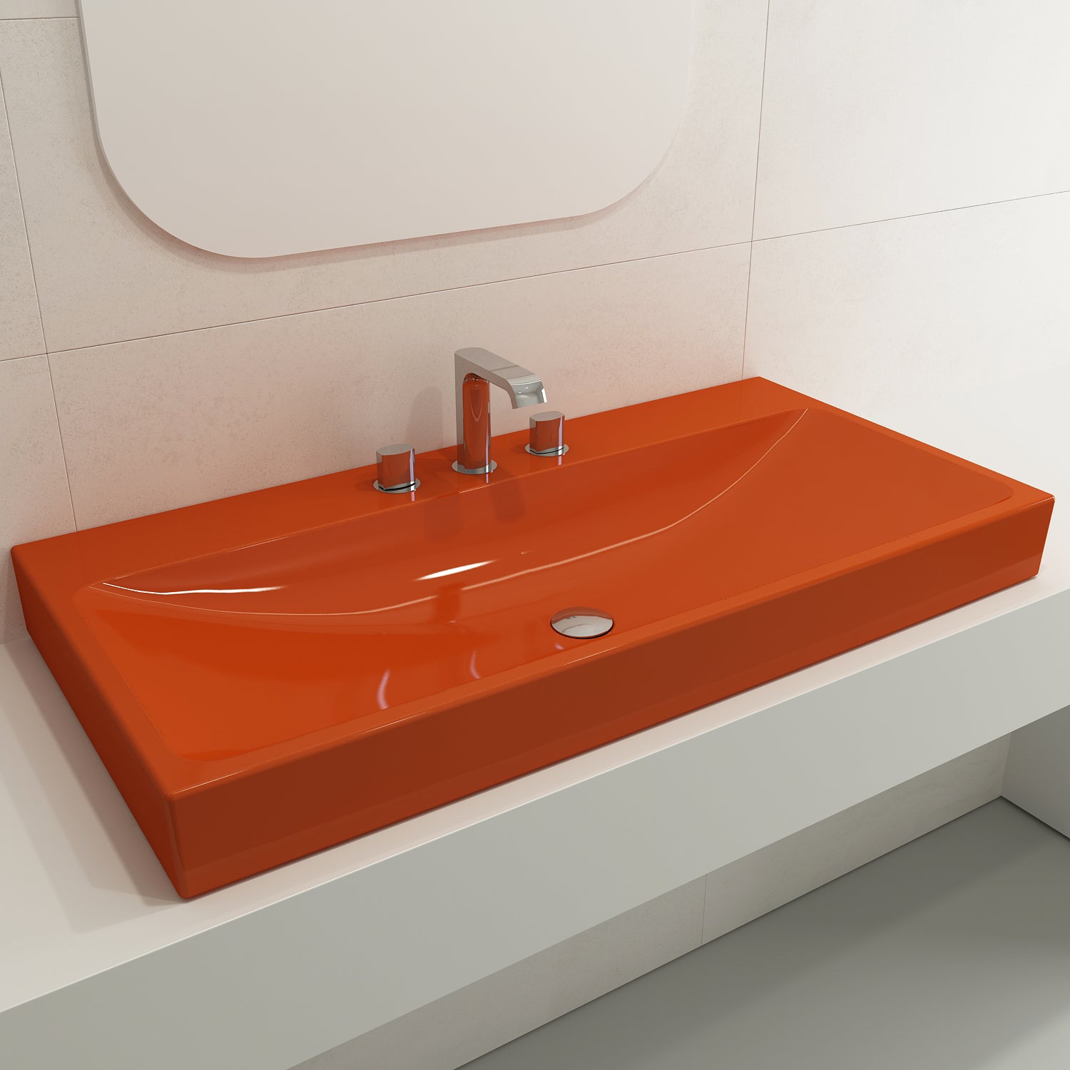 Alternate Image for BOCCHI Scala 40" Rectangle Wallmount Fireclay Bathroom Sink, Orange, 3 Faucet Hole, 1079-012-0127