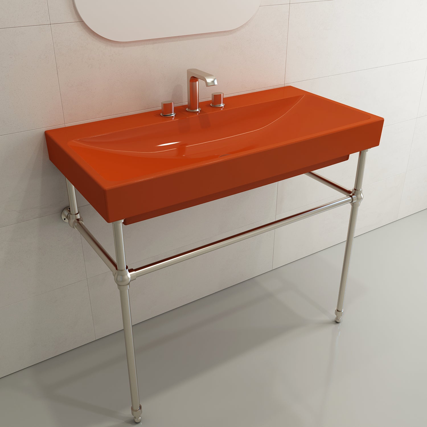 Alternate Image for BOCCHI Scala 40" Rectangle Wallmount Fireclay Bathroom Sink, Orange, 3 Faucet Hole, 1079-012-0127