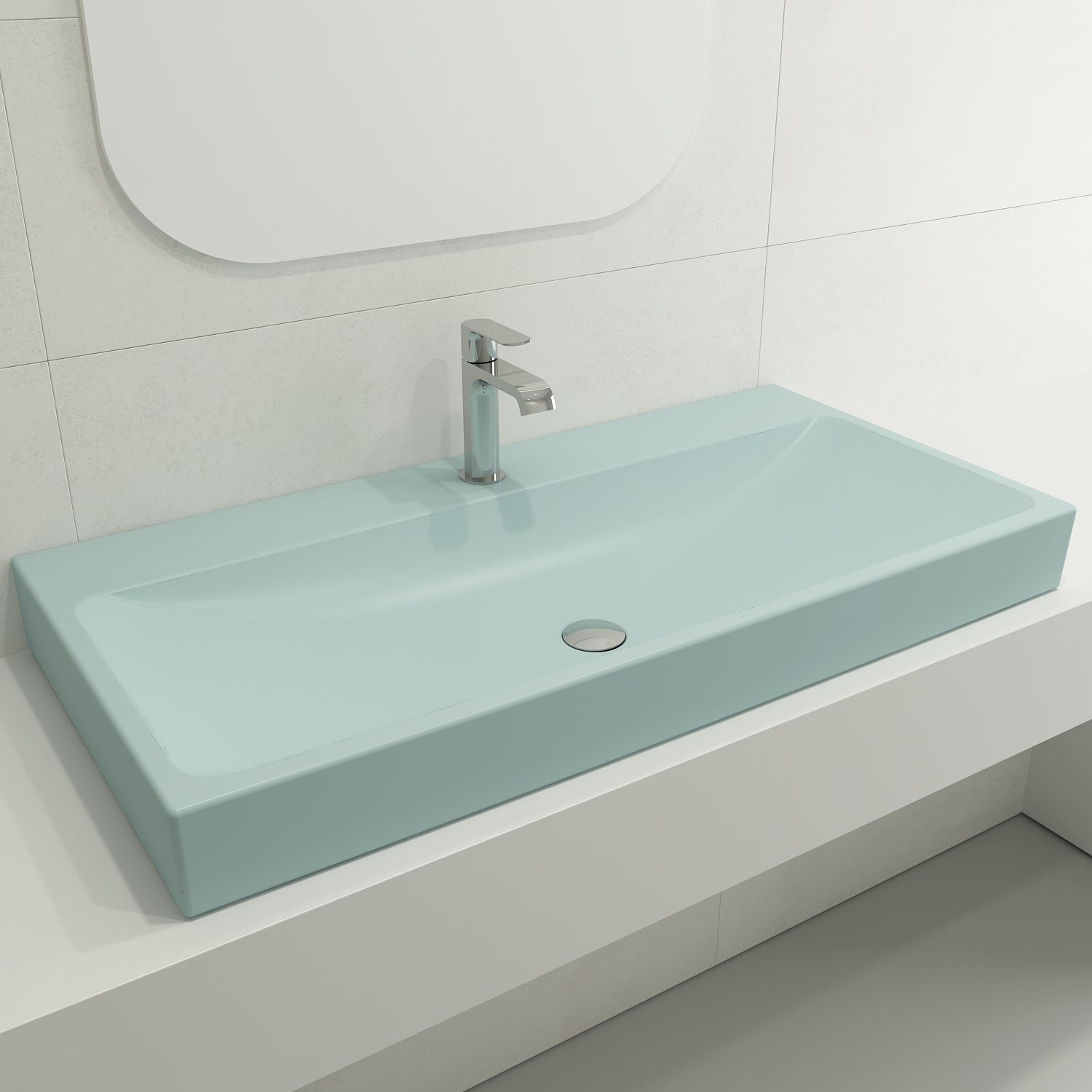 Alternate Image for BOCCHI Scala 40" Rectangle Wallmount Fireclay Bathroom Sink, Matte Ice Blue, Single Faucet Hole, 1079-029-0126