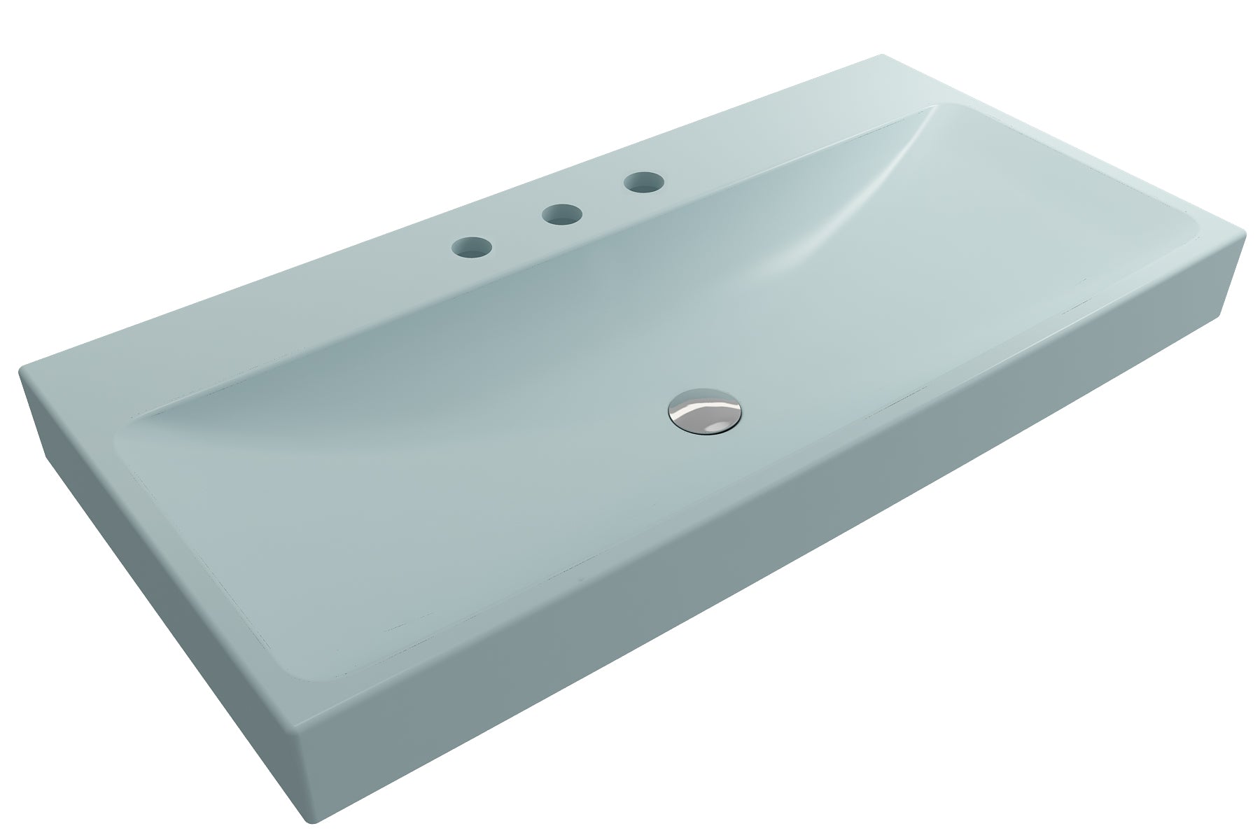 Alternate Image for BOCCHI Scala 40" Rectangle Wallmount Fireclay Bathroom Sink, Matte Ice Blue, 3 Faucet Hole, 1079-029-0127