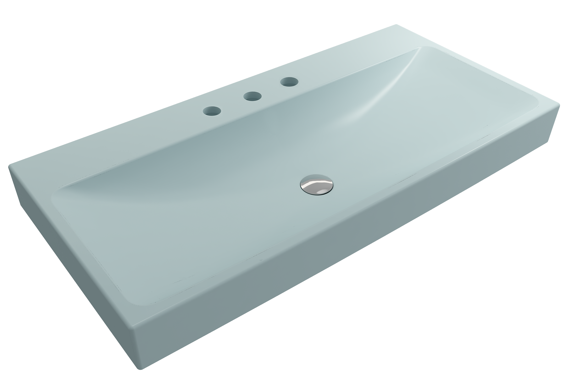 Alternate Image for BOCCHI Scala 40" Rectangle Wallmount Fireclay Bathroom Sink, Matte Ice Blue, 3 Faucet Hole, 1079-029-0127