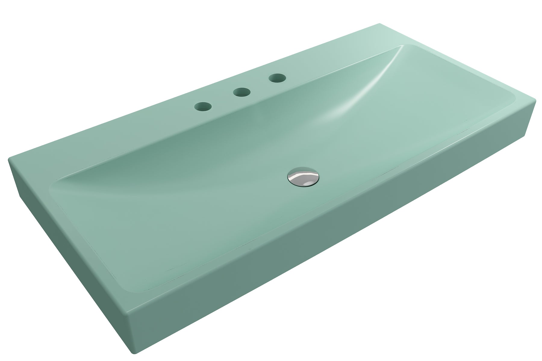 Alternate Image for BOCCHI Scala 40" Rectangle Wallmount Fireclay Bathroom Sink, Matte Mint Green, 3 Faucet Hole, 1079-033-0127