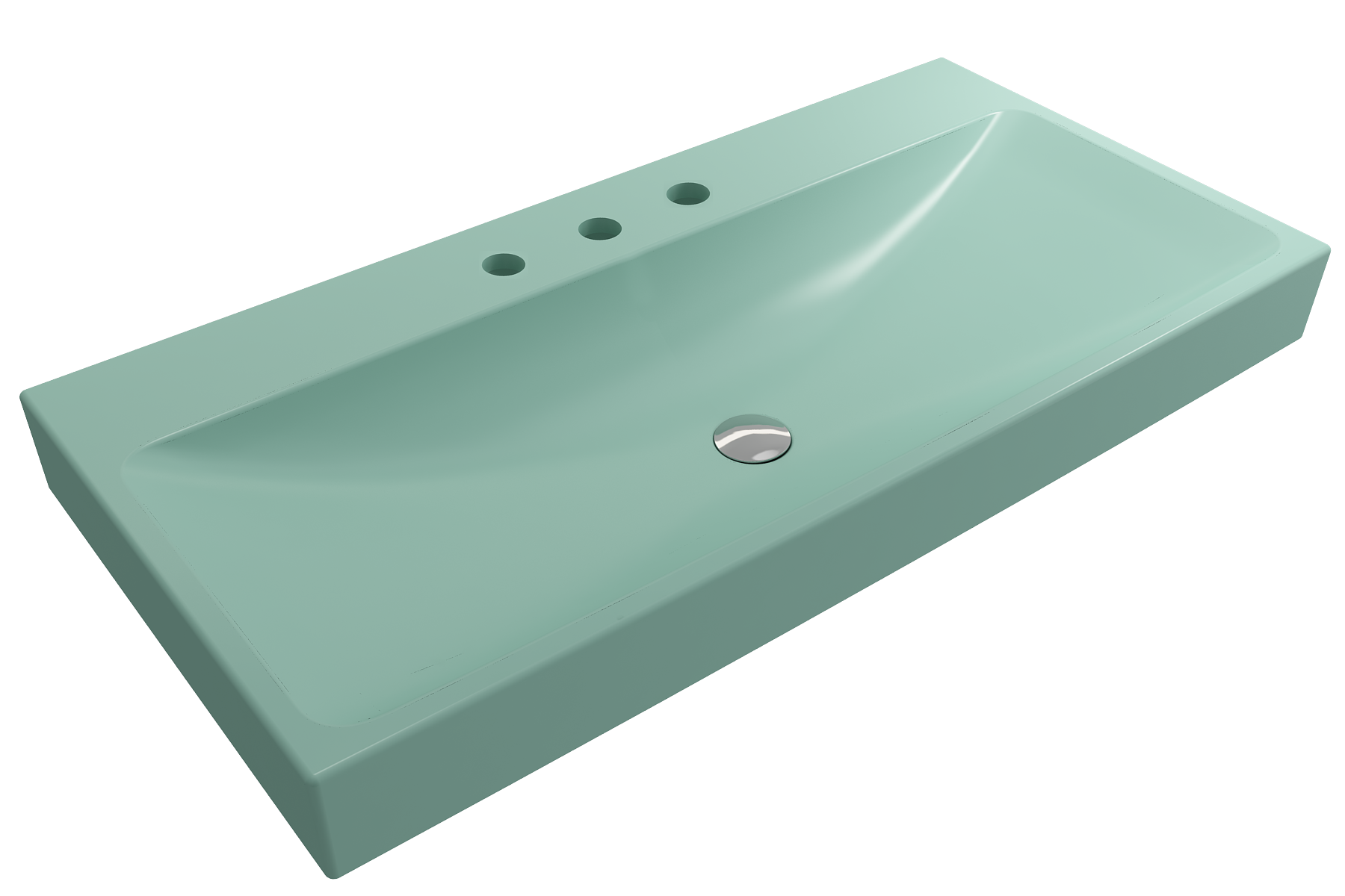 Alternate Image for BOCCHI Scala 40" Rectangle Wallmount Fireclay Bathroom Sink, Matte Mint Green, 3 Faucet Hole, 1079-033-0127