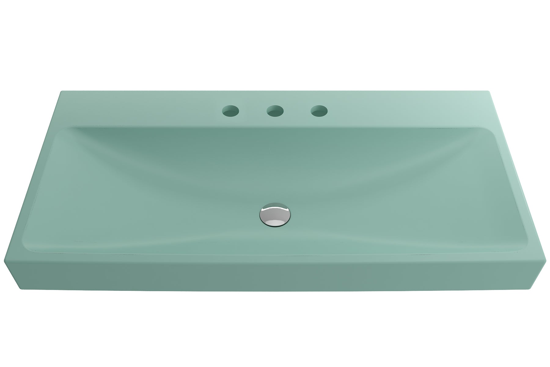 Alternate Image for BOCCHI Scala 40" Rectangle Wallmount Fireclay Bathroom Sink, Matte Mint Green, 3 Faucet Hole, 1079-033-0127