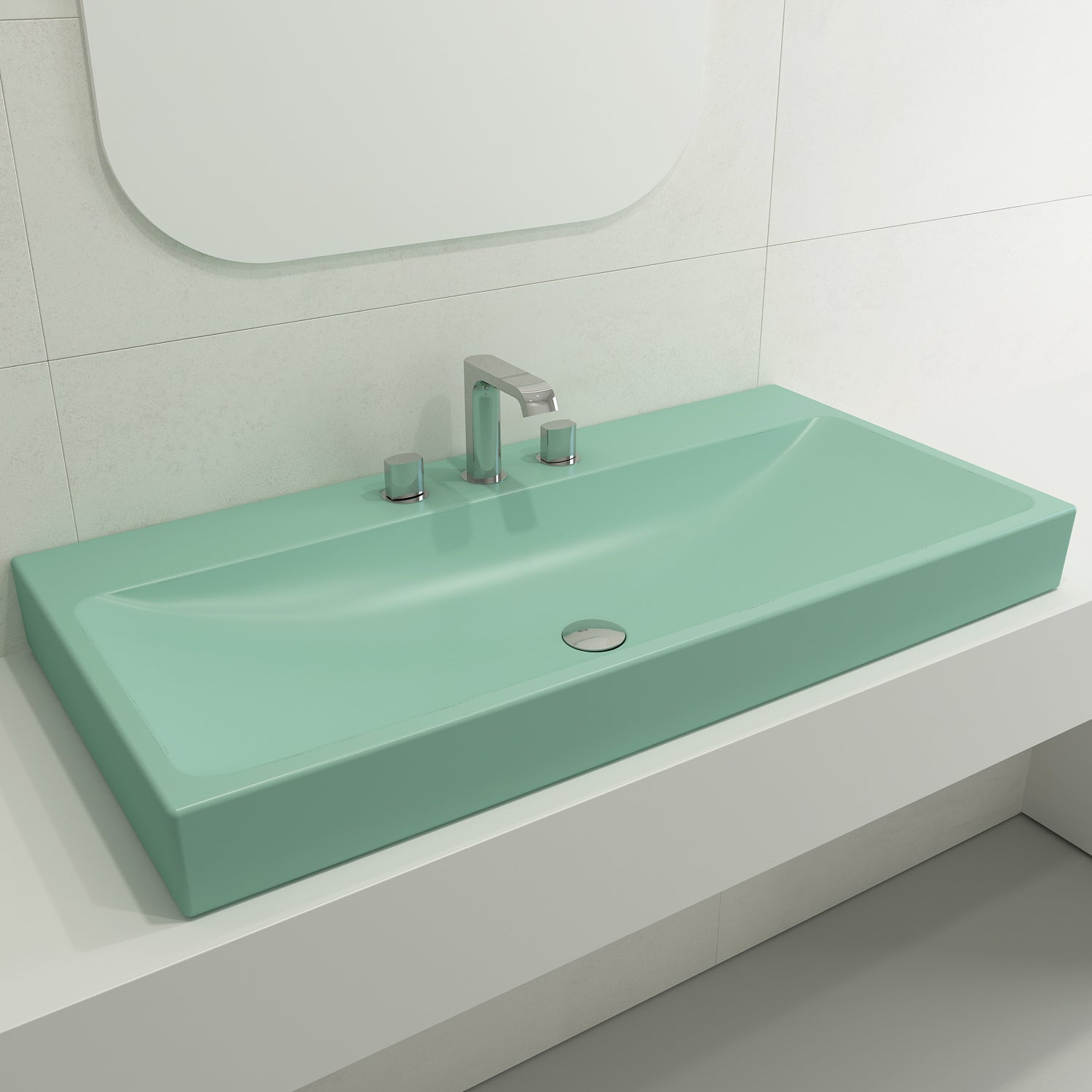 Alternate Image for BOCCHI Scala 40" Rectangle Wallmount Fireclay Bathroom Sink, Matte Mint Green, 3 Faucet Hole, 1079-033-0127