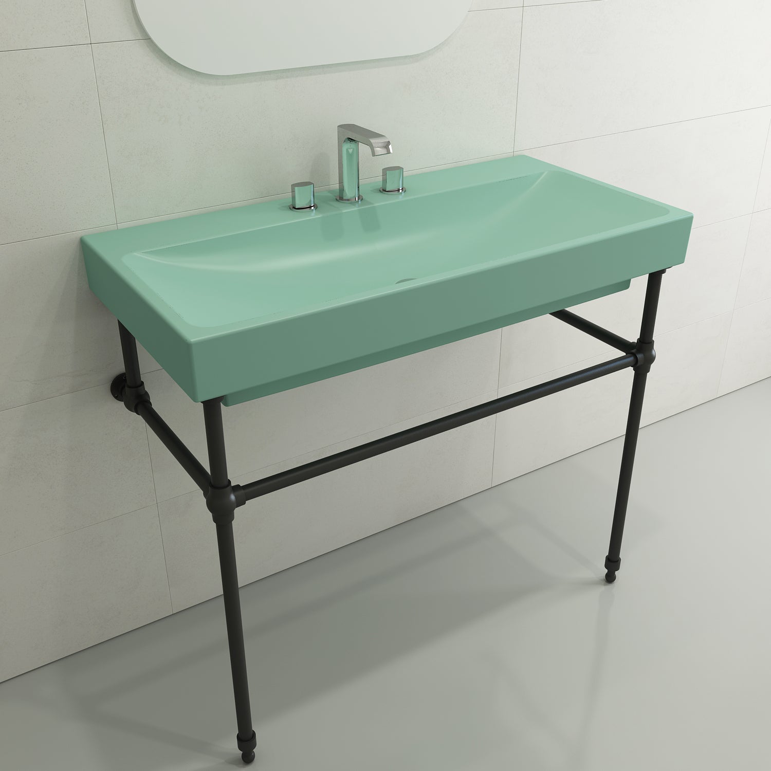 Alternate Image for BOCCHI Scala 40" Rectangle Wallmount Fireclay Bathroom Sink, Matte Mint Green, 3 Faucet Hole, 1079-033-0127