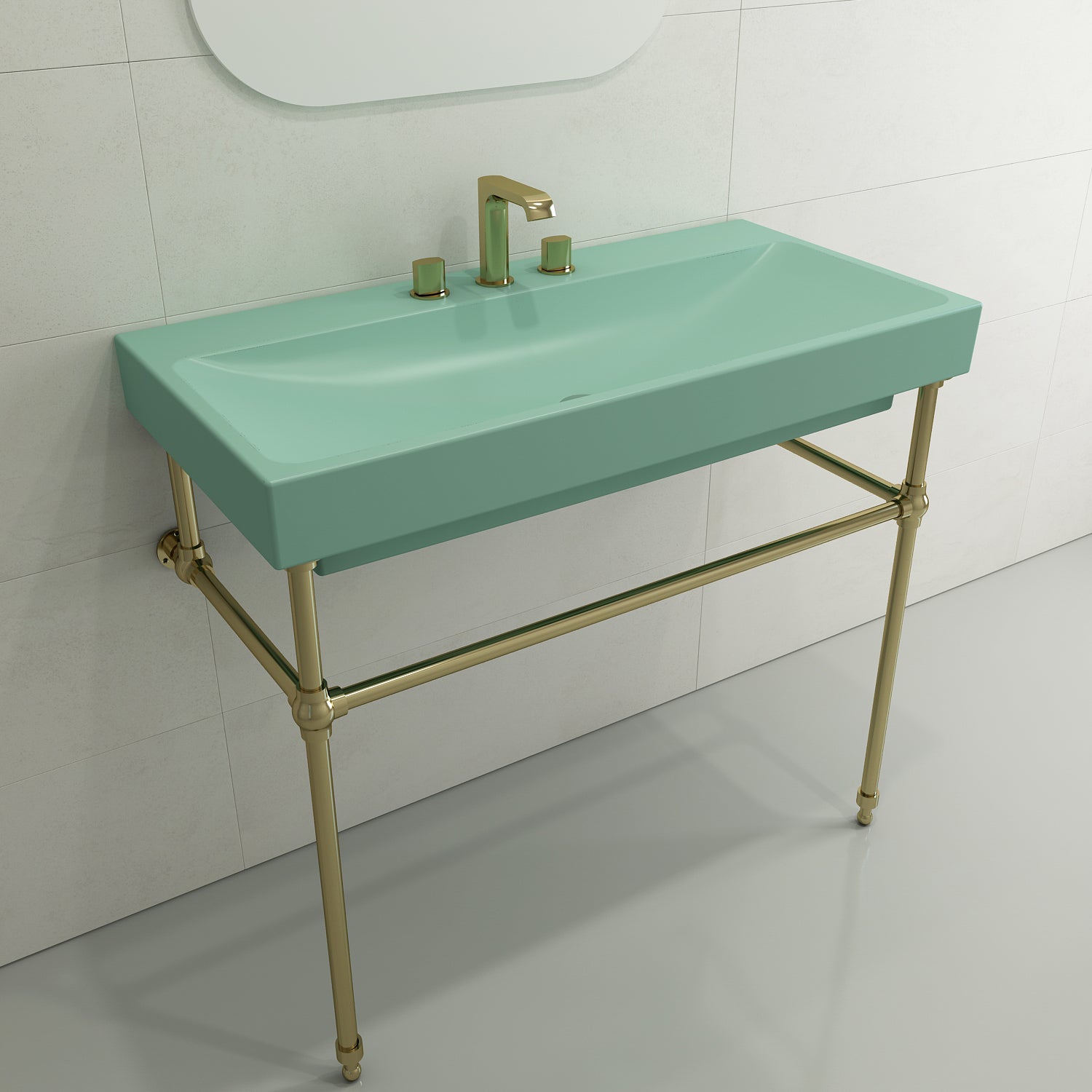 Alternate Image for BOCCHI Scala 40" Rectangle Wallmount Fireclay Bathroom Sink, Matte Mint Green, 3 Faucet Hole, 1079-033-0127