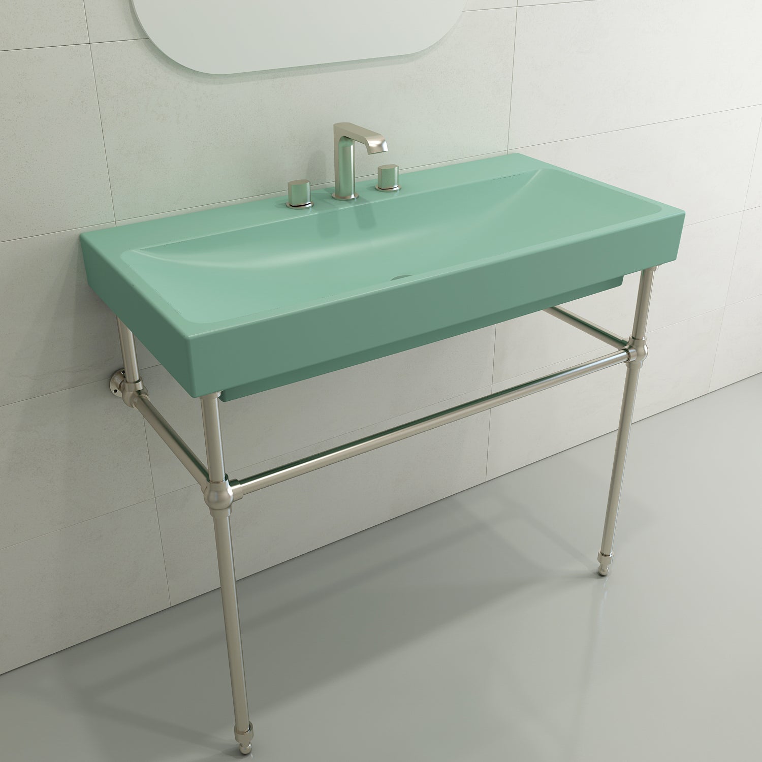 Alternate Image for BOCCHI Scala 40" Rectangle Wallmount Fireclay Bathroom Sink, Matte Mint Green, 3 Faucet Hole, 1079-033-0127
