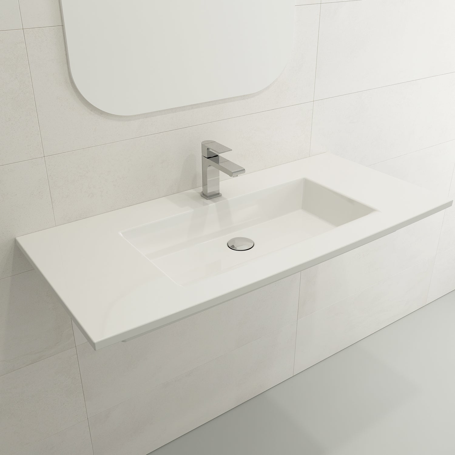 BOCCHI Ravenna 41" Rectangle Wallmount Fireclay Bathroom Sink, White, Single Faucet Hole, 1105-001-0126