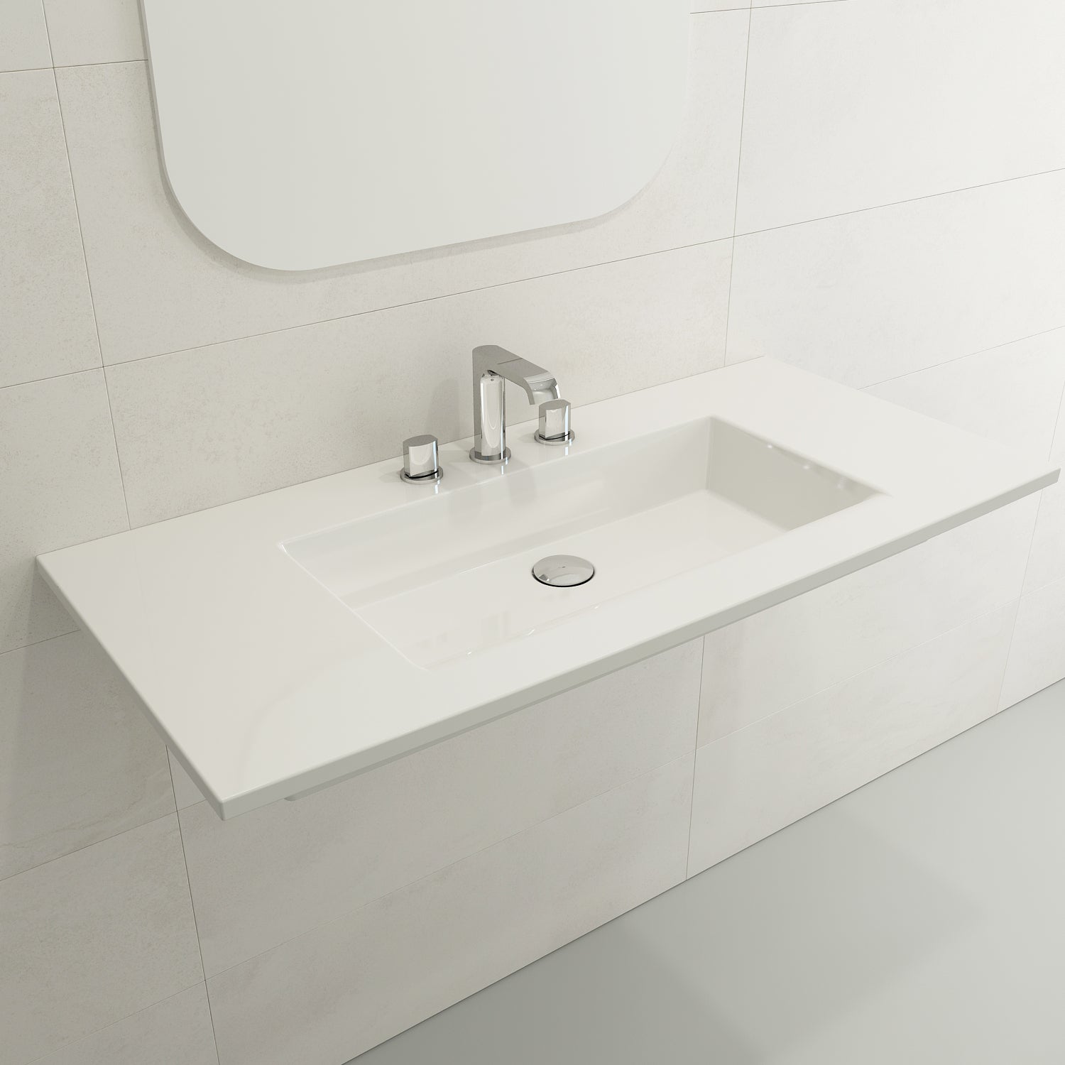 BOCCHI Ravenna 41" Rectangle Wallmount Fireclay Bathroom Sink, White, 3 Faucet Hole, 1105-001-0127
