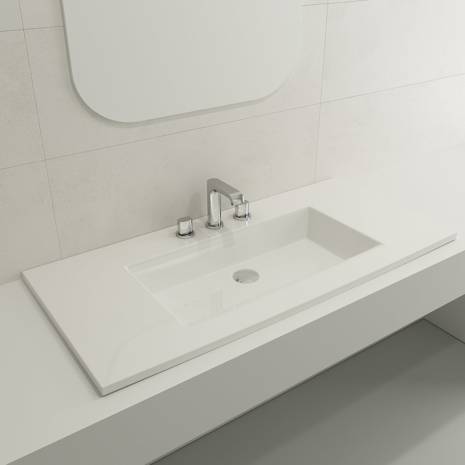 Alternate Image for BOCCHI Ravenna 41" Rectangle Wallmount Fireclay Bathroom Sink, White, 3 Faucet Hole, 1105-001-0127