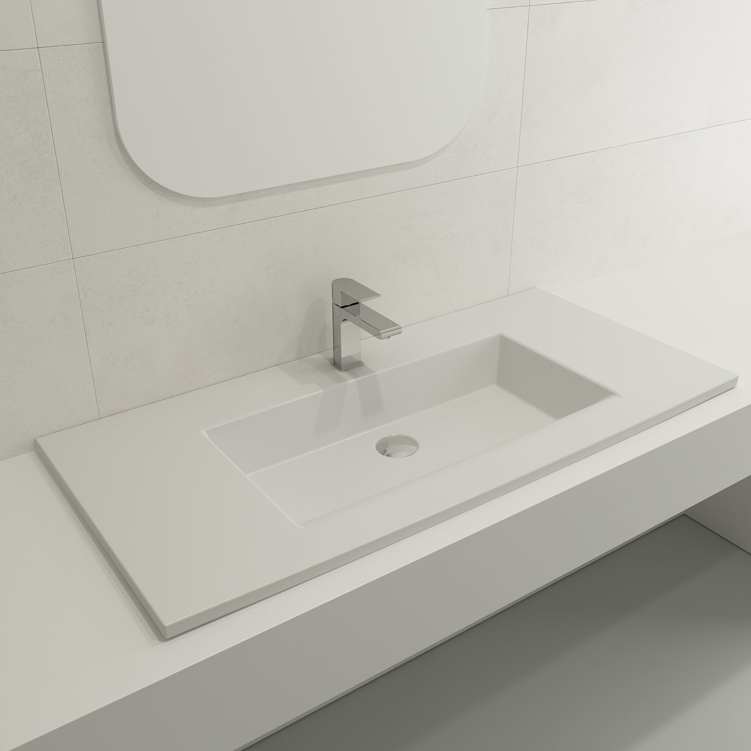 Alternate Image for BOCCHI Ravenna 41" Rectangle Wallmount Fireclay Bathroom Sink, Matte White, Single Faucet Hole, 1105-002-0126