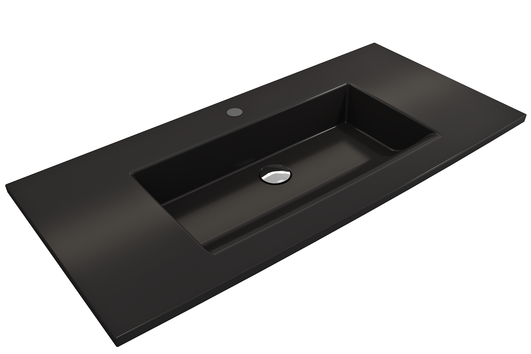 Alternate Image for BOCCHI Ravenna 41" Rectangle Wallmount Fireclay Bathroom Sink, Matte Black, Single Faucet Hole, 1105-004-0126
