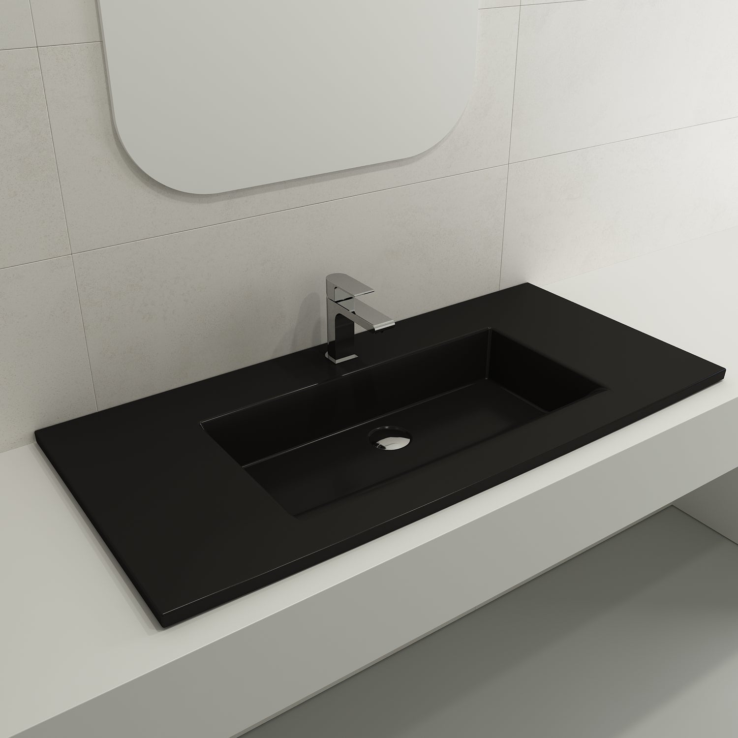 Alternate Image for BOCCHI Ravenna 41" Rectangle Wallmount Fireclay Bathroom Sink, Matte Black, Single Faucet Hole, 1105-004-0126