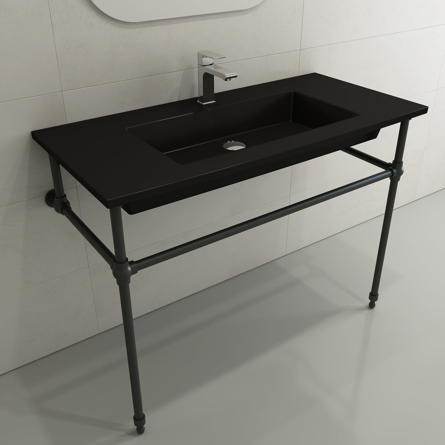 Alternate Image for BOCCHI Ravenna 41" Rectangle Wallmount Fireclay Bathroom Sink, Matte Black, Single Faucet Hole, 1105-004-0126