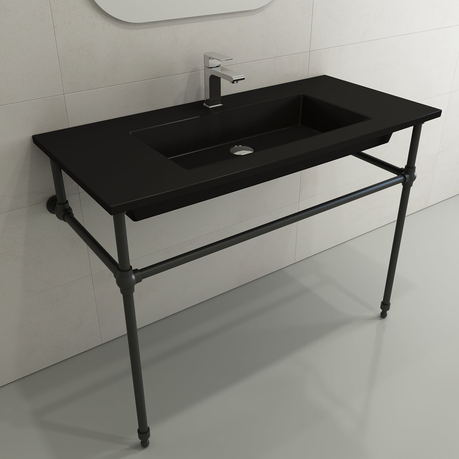 Alternate Image for BOCCHI Ravenna 41" Rectangle Wallmount Fireclay Bathroom Sink, Matte Black, Single Faucet Hole, 1105-004-0126